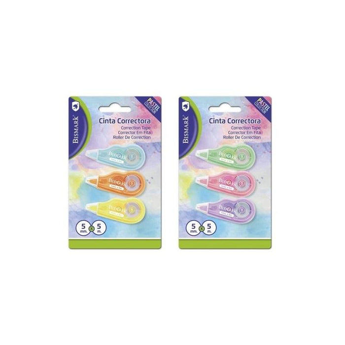 Pack De 12 Unidades Bismark Mini Pastel Pack De 3 Cintas Correctoras 5mmx5m - Perfecta Adherencia Al Papel -