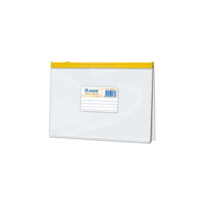Pack De 12 Unidades Dohe Bolsa Zipper Apaisada Pvc Transparente 200 Micras - Tamaño A5 - Apertura Superior - Cierre Zip