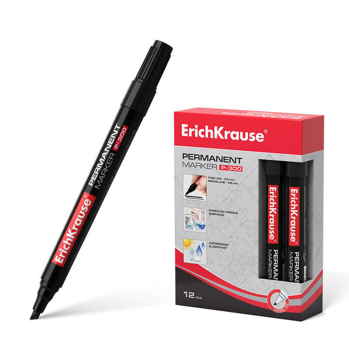 Pack De 12 Unidades Erichkrause Marcador Permanente P-300 - Punta Biselada - Para Escribir En Multiples Superficies -