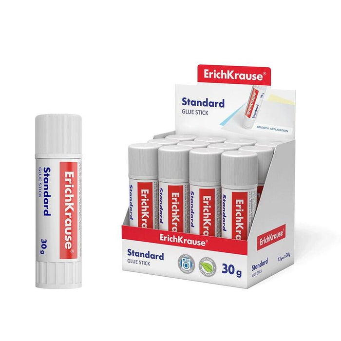 Pack De 12 Unidades Erichkrause Pegamento En Barra Standard - 30g - Expositor 12 Uds. - Pegado Rapido Y Confiable - Facil De Aclarar Con Agua - No Toxico - Sin Disolventes - Resistente Al Frio - Apto Para Papel, Carton Y Fotografias - Color
