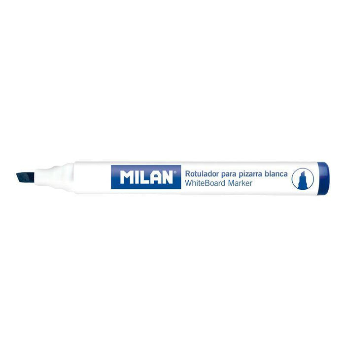 Pack De 12 Unidades Milan Rotuladores Para Pizarra Blanca Con Punta Biselada - Punta 1 - 4 Mm - Tinta A Base De Alcohol - Borrable En Seco - Color Azul