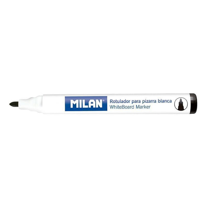 Pack De 12 Unidades Milan Rotuladores Para Pizarra Blanca Con Punta Redonda - Punta 4.7 Mm - Tinta A Base De Alcohol - Borrable En Seco - Color Negro
