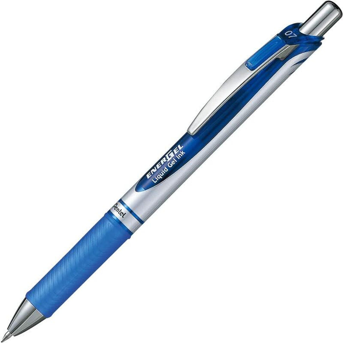 Pack De 12 Unidades Pentel Energel Boligrafo De Bola Retractil - Punta 0.7mm - Trazo 0.35mm - Tinta Gel - Recargable - Grip De Agarre - Clip De Metal - 50% De Materiales Reciclados - Color Azul