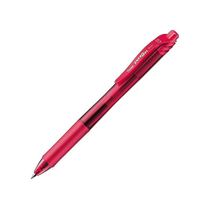 Pack De 12 Unidades Pentel Energel X Boligrafo De Bola Retractil - Punta 0.7mm - Trazo 0.35mm - Tinta Gel - Recargable - Grip De Agarre - 50% De Materiales Reciclados - Color Rojo