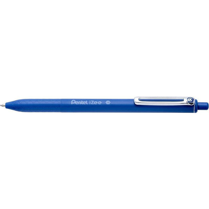 Pack De 12 Unidades Pentel Izee Boligrafo De Bola Retractil - Punta 0.7mm - Trazo 0.35mm - Clip De Metal - Color Azul