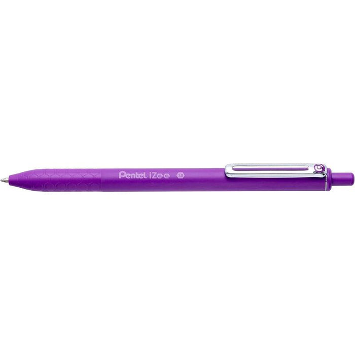 Pack De 12 Unidades Pentel Izee Boligrafo De Bola Retractil - Punta 0.7mm - Trazo 0.35mm - Clip De Metal - Color Violeta
