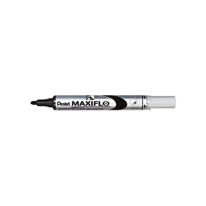 Pack De 12 Unidades Pentel Maxiflo Rotulador Para Pizarra Blanca - Regulacion Del Flujo De Tinta - Punta De Bala - Ancho De Linea 2mm - 50% De Materiales Reciclados - Color Negro