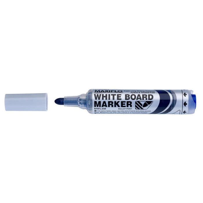 Pack De 12 Unidades Pentel Maxiflo Rotulador Para Pizarra Blanca - Regulacion Del Flujo De Tinta - Punta Redonda - Ancho De Linea 2,5mm - 50% De Materiales Reciclados - Color Azul