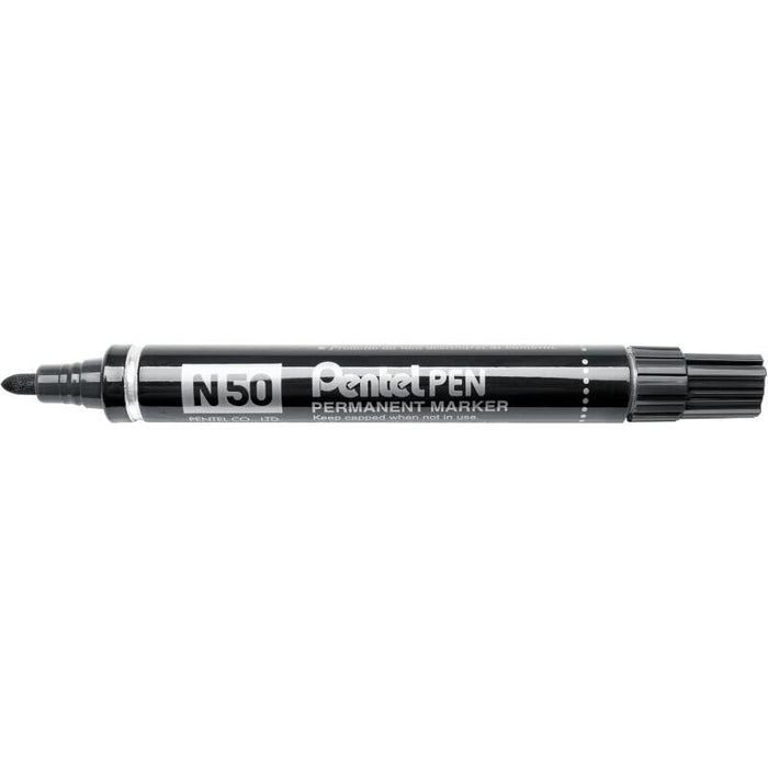 Pack De 12 Unidades Pentel Pen N50 Rotulador Permanente - Punta De 4.3mm - Resistente A Agua Y Luz - Negro