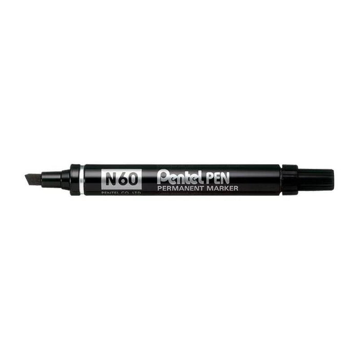 Pack De 12 Unidades Pentel Pen N60 Rotulador Permanente - Punta Biselada Resistente Y Duradera - Resistente A Agua Y
