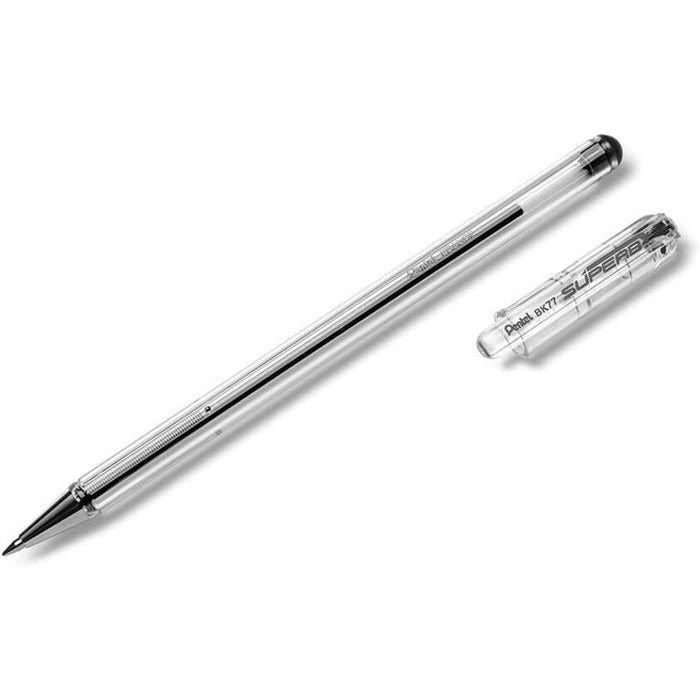 Pack De 12 Unidades Pentel Superb Boligrafo De Bola - Punta Fina 0.7mm - Trazo 0.35mm - Tinta Con Base De Aceite - Color Negro