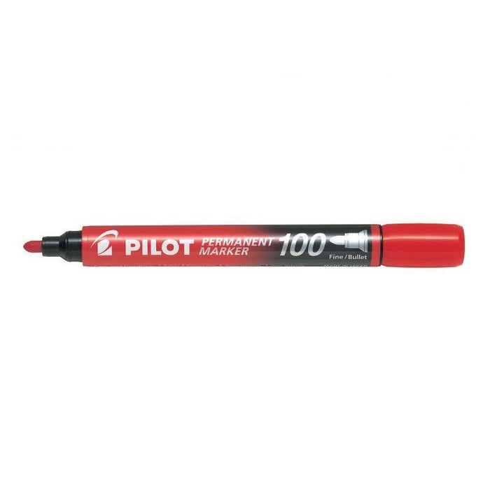 Pack De 12 Unidades Pilot Rotulador Permanente 100 - Punta Fina De Bala 4,5mm - Trazo 1mm - Color Rojo