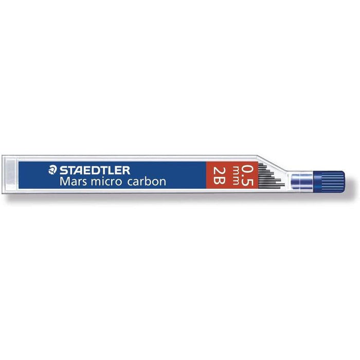 Pack De 12 Unidades Staedtler Mars Micro Carbon 250 Minas De Grafito - Dureza 2b - Trazo 0.5mm - Tubo De 12 Minas - Alta Resistencia