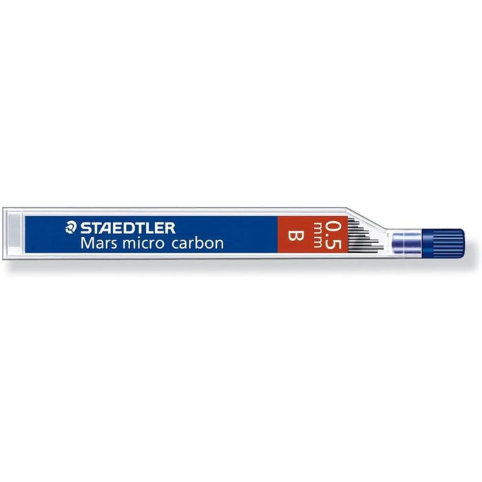Pack De 12 Unidades Staedtler Mars Micro Carbon 250 Minas De Grafito - Dureza B - Trazo 0.5mm - Tubo De 12 Minas - Alta Resistencia