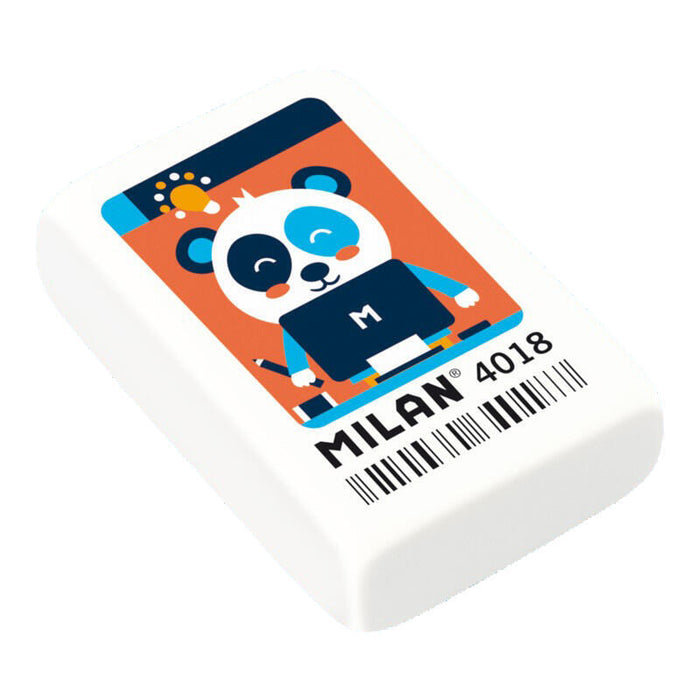 Pack De 18 Unidades Milan 4018 Goma De Borrar Rectangular - Miga De Pan - Caucho Sintetico - Color Blanco - Dibujos Surtidos