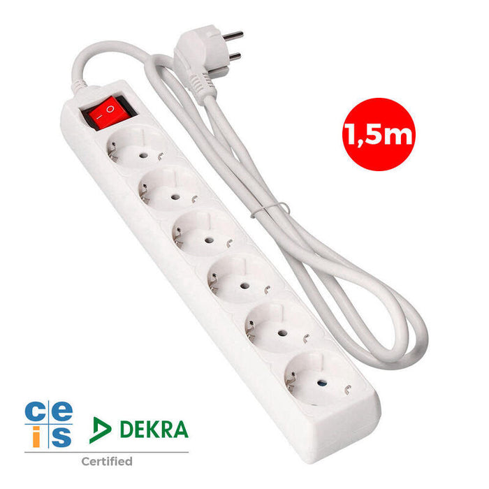 Pack De 2 Unidades - Base Multiple 6 Tomas Schuko + Interruptor 1,5m 3x1,5mm Edm