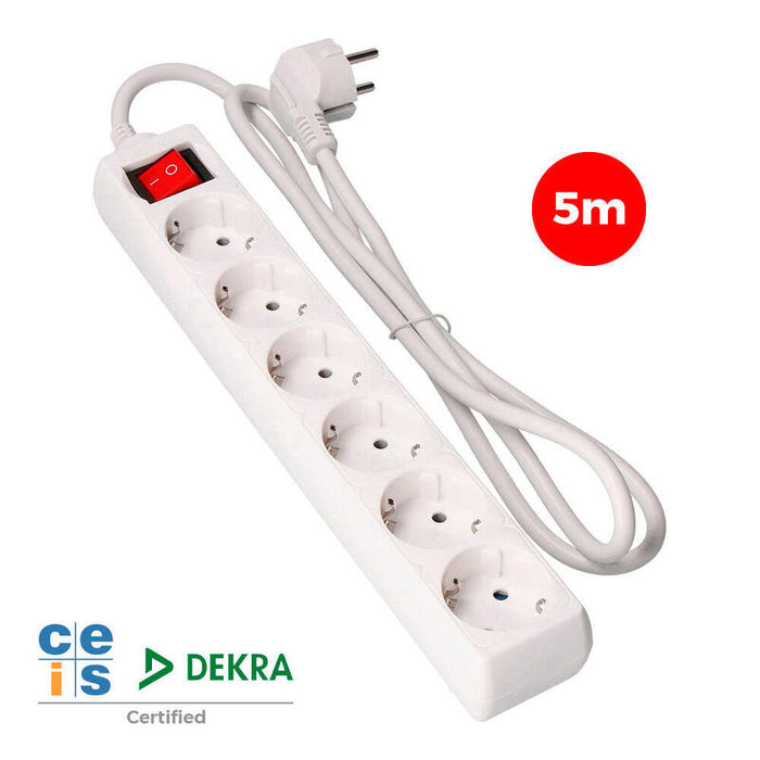 Pack De 2 Unidades - Base Multiple 6 Tomas Schuko + Interruptor 5m 3x1,5mm Edm