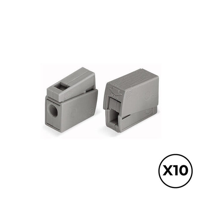 Pack De 2 Unidades - Conector Rápido En Linea Presilla 2 Conductores, 1 Rígido + 1 Rígido, Semirígido O Flexible; Ø Máximo 2,5 Mm², Gris. Contiene 10 Unidades