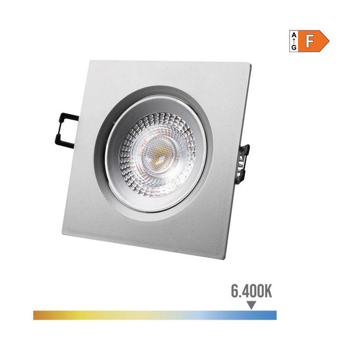Pack De 2 Unidades - Downlight Led Empotrable Cuadrado 5w 6400k Luz Fria Color Cromo 9x9cm Edm