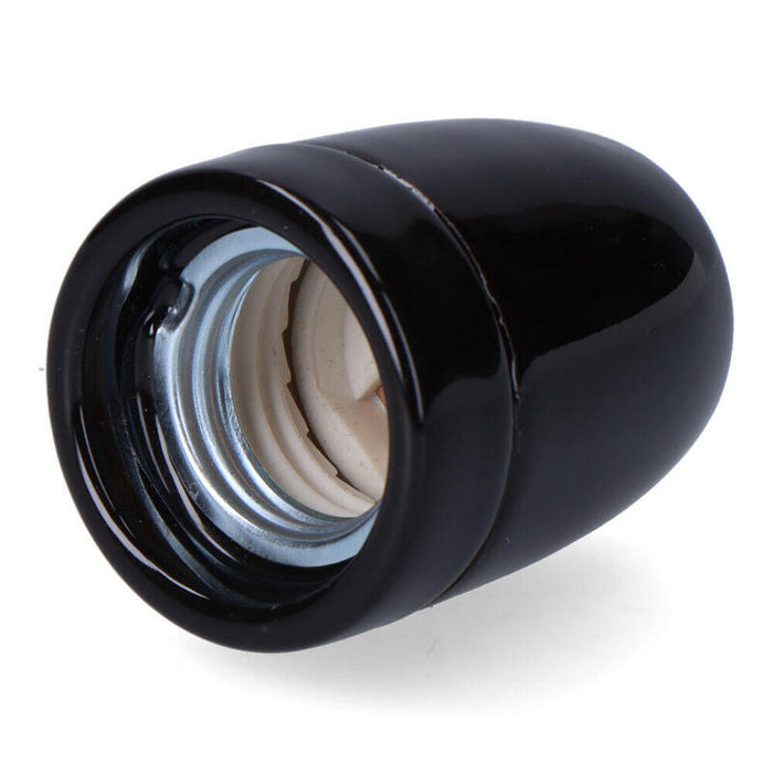 Pack De 2 Unidades - Portalámparas Cerámico Vintage E27, 100 W 250 V, Negro, Ø47 X 59 Mm (Retractilado)