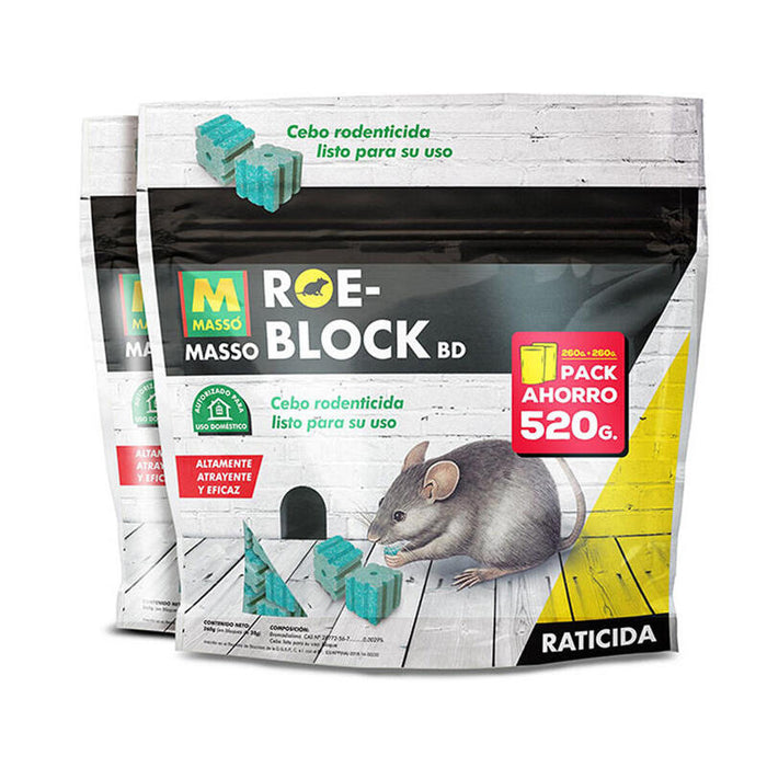 Pack De 2 Unidades - Raticida Roe-Block 260g+260g 231535 Massó
