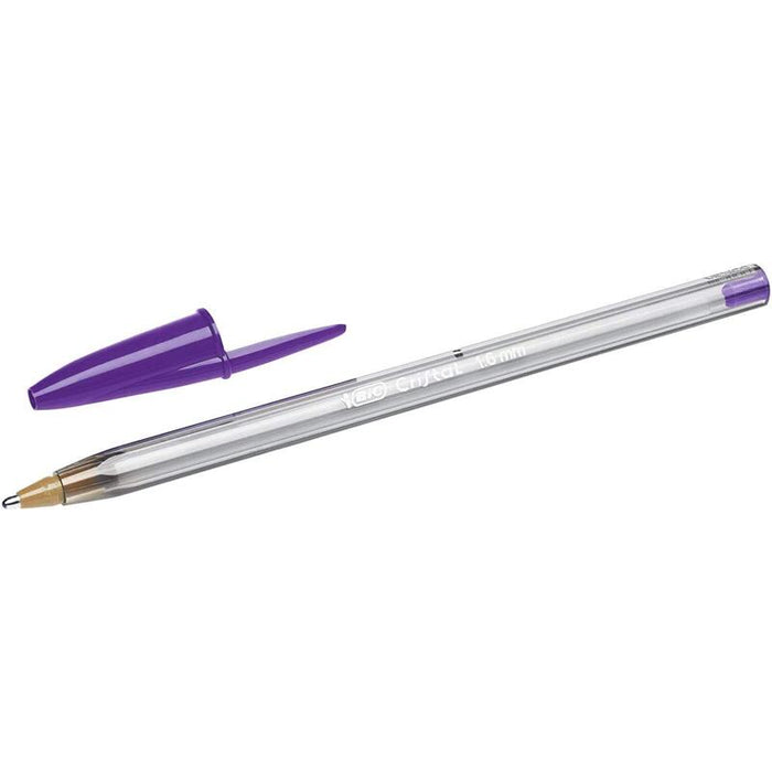 Pack De 20 Unidades Bic Cristal Fun Boligrafo De Bola - Punta Gruesa De 1.6mm - Tinta Con Base De Aceite - Color Morado