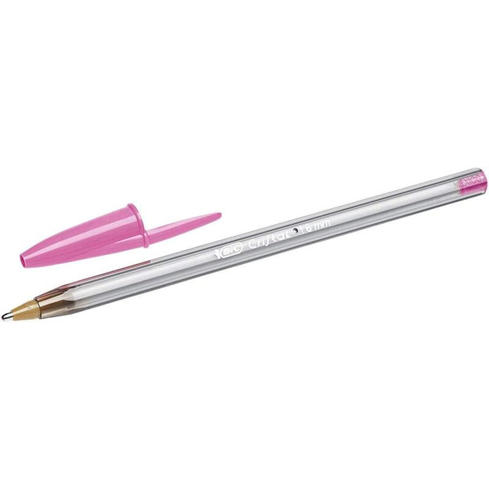 Pack De 20 Unidades Bic Cristal Fun Boligrafo De Bola - Punta Gruesa De 1.6mm - Tinta Con Base De Aceite - Color Rosa