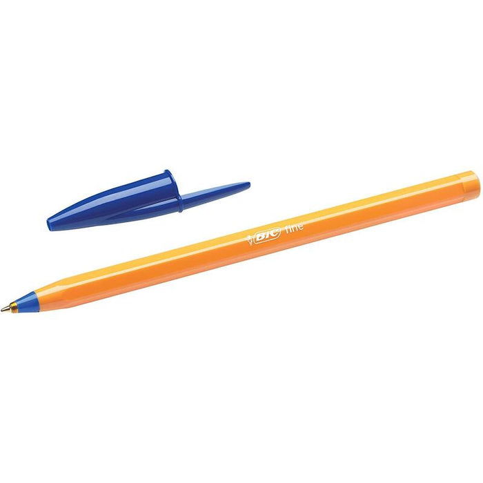 Pack De 20 Unidades Bic Orange Original Fine Boligrafo De Bola - Punta Redonda De 0.8mm - Trazo De 0.30mm - Tinta Con Base De Aceite - Cuerpo Naranja - Color Azul