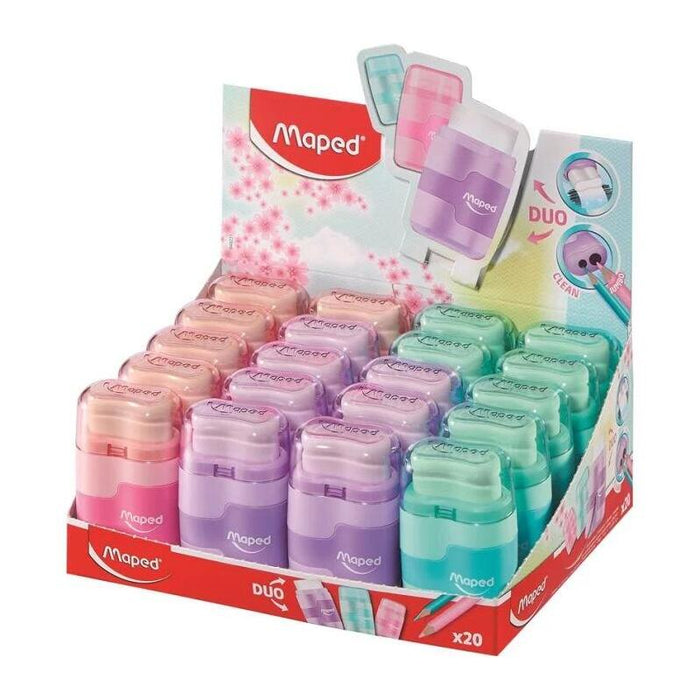 Pack De 20 Unidades Maped Connect Duo Sacapuntas De 2 Orificio Con Goma De Borrar - Deposito De Gran Capacidad - Forma