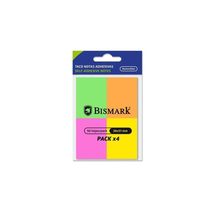 Pack De 24 Unidades Bismark Pack De 4 Blocs De 50 Notas Adhesivas 38x51mm - 4 Colores Neon