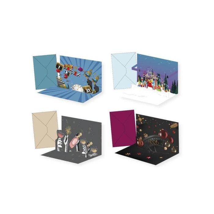 Pack De 24 Unidades Bismark Tarjeta Pop Up De Felicitacion De Aã±O Nuevo Con Sobre - Decorada Con Foil Y Relieves Pop Up