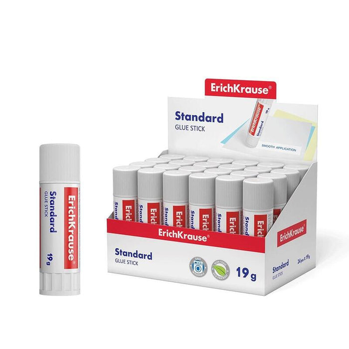 Pack De 24 Unidades Erichkrause Pegamento En Barra Standard - 19g - Expositor 24 Uds. - Pegado Rapido Y Confiable - Facil De Aclarar Con Agua - No Toxico - Sin Disolventes - Resistente Al Frio - Apto Para Papel, Carton Y Fotografias - Color
