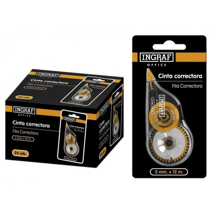 Pack De 24 Unidades Ingraf Cinta Correctora En Seco - Correccion Rapida Y Limpia - Escritura Inmediata