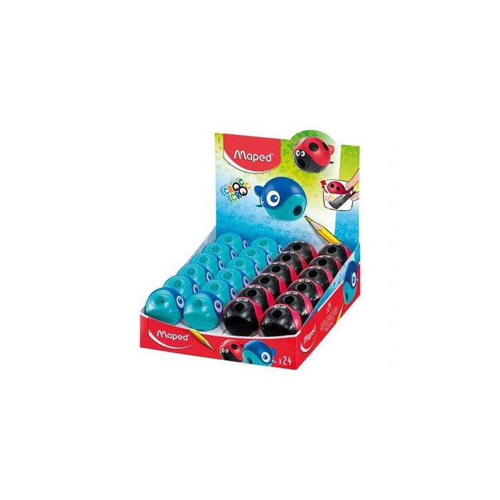 Pack De 24 Unidades Maped Croc Croc Sacapuntas De 1 Orificio Con Deposito - Divertidos Diseños De Mariquita Y Ballena