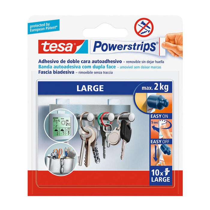 Pack De 3 Unidades - Tesa Powerstrips Recambio Tira Adhesiva Doble Cara Grande 58060