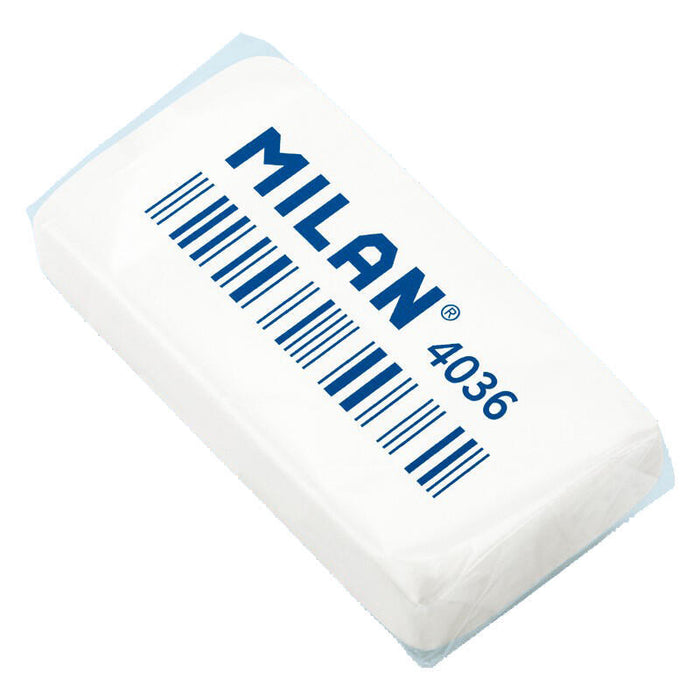 Pack De 36 Unidades Milan 4036 Goma De Borrar Rectangular - Miga De Pan - Caucho Sintetico - Envuelta Individualmente - Color Blanco
