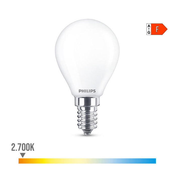 Pack De 4 Unidades - Bombilla Esferica Led E14 4,3w 470lm 2700k Luz Calida Ø4,5x8,2cm Philips