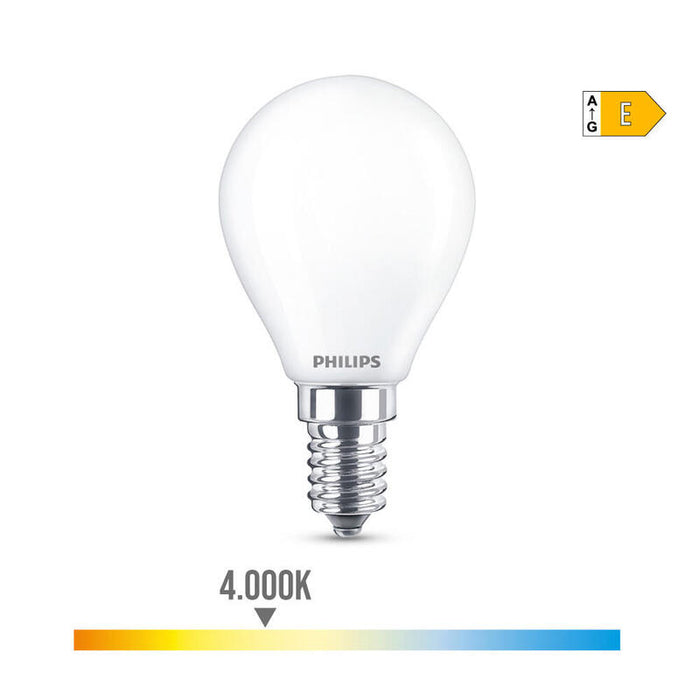 Pack De 4 Unidades - Bombilla Esferica Led E14 6,5w 806lm 4000k Luz Dia Ø4,5x8cm Philips