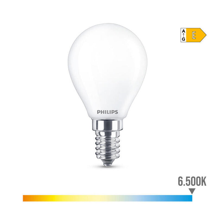 Pack De 4 Unidades - Bombilla Esferica Led E14 6,5w 806lm 6500k Luz Fria Ø4,5x8cm Philips