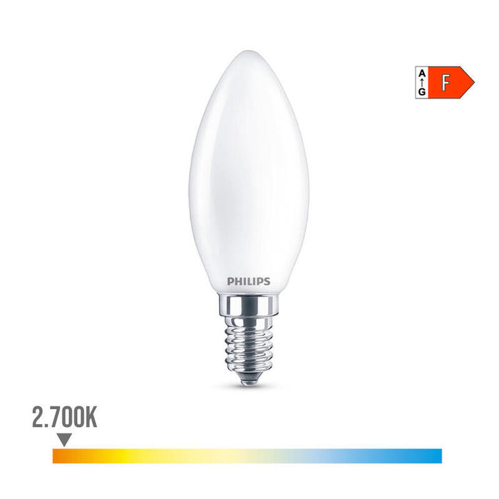 Pack De 4 Unidades - Bombilla Vela Led E14 4,3w 470lm 2700k Luz Calida Ø3,5x9,7cm. Philips