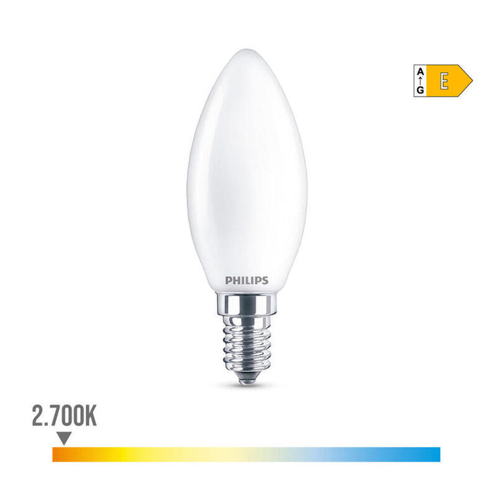 Pack De 4 Unidades - Bombilla Vela Led E14 6,5w 806lm 2700k Luz Calida Ø3,5x9,7cm. Philips