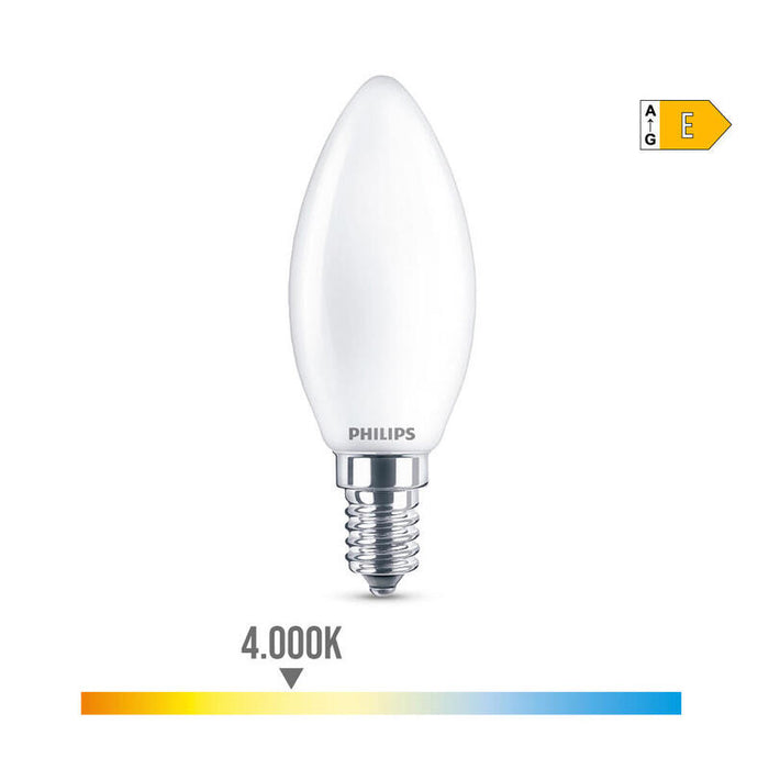 Pack De 4 Unidades - Bombilla Vela Led E14 6,5w 806lm 4000k Luz Dia Ø3,5x9,7cm. Philips