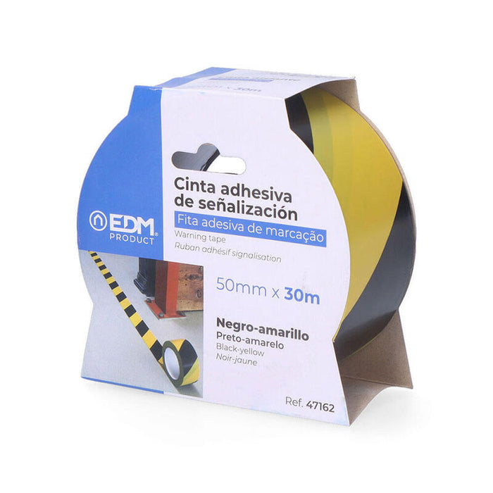 Pack De 4 Unidades - Cinta Adhesiva De Señalizacion Amarillo-Negra 30m X 50mm Edm