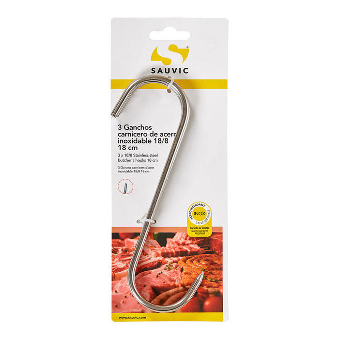 Pack De 4 Unidades - Ganchos Carnicero Inoxidable 18/8 18 Cm De Longitud, Blister 3 Unidades
