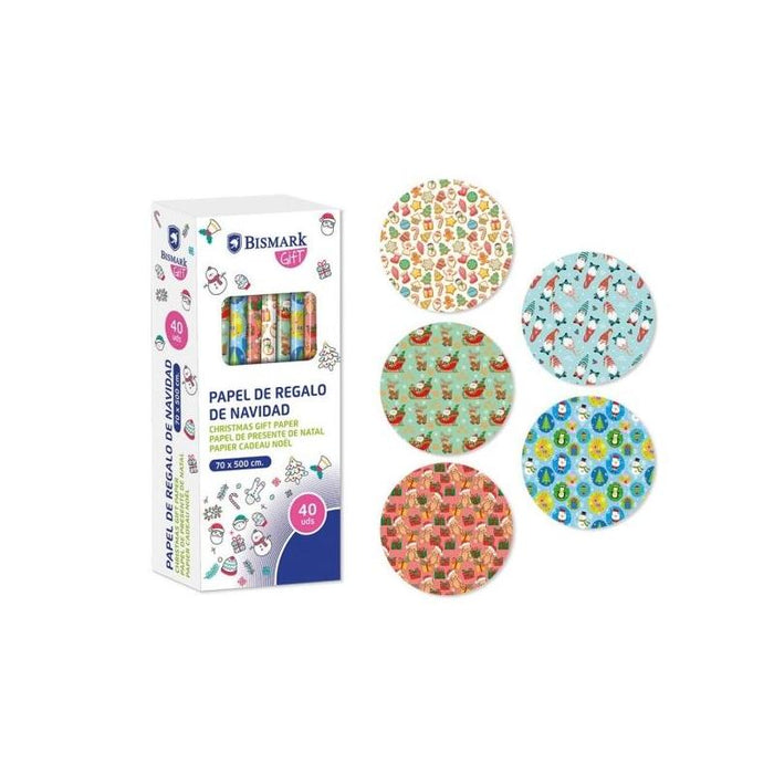 Pack De 40 Unidades Bismark Navidad Juguetes Rollo De Papel Regalo - Medidas 70cmx500cm - 5 Diseã±Os Diferentes