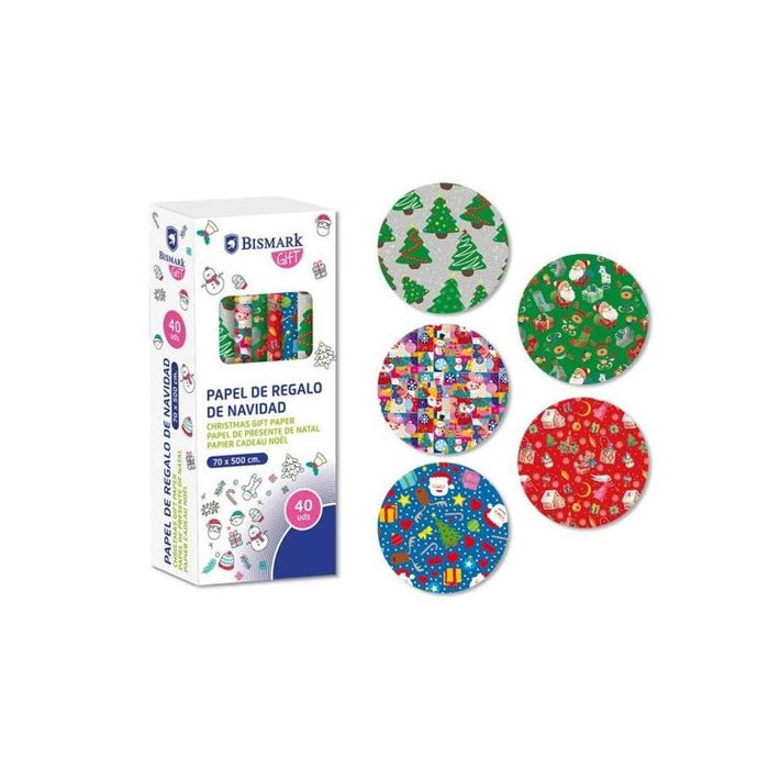 Pack De 40 Unidades Bismark Navidad Juguetes Rollo De Papel Regalo - Medidas 70cmx500cm - 5 Diseã±Os Diferentes