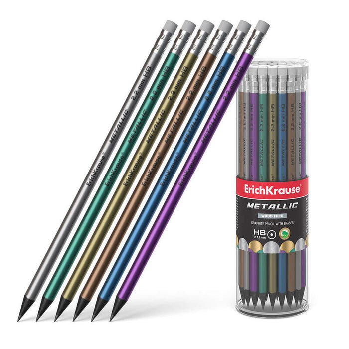 Pack De 42 Unidades Erichkrause Lapiz De Grafito Plastico - Seccion Redonda - Goma De Borrar - Metallic Hb - Color Metalico