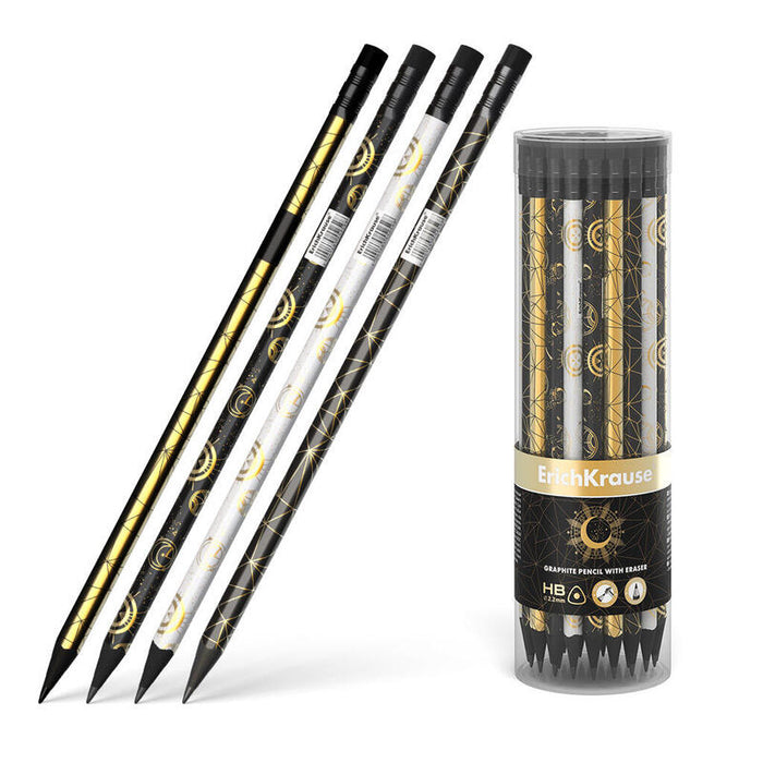 Pack De 42 Unidades Erichkrause Lapiz De Grafito Triangular Con Goma De Borrar Magic Sky Hb