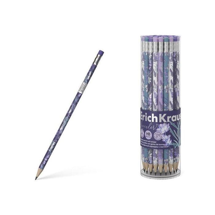 Pack De 42 Unidades Erichkrause Lavanda Lapiz De Grafito Triangular Hb - Goma De Borrar - 4 Diseã±Os Surtidos