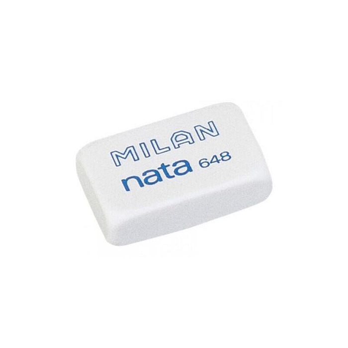 Pack De 48 Unidades Milan Nata 648 Goma De Borrar Rectangular Pequeña - Plastico - No Daña El Papel - Color Blanco